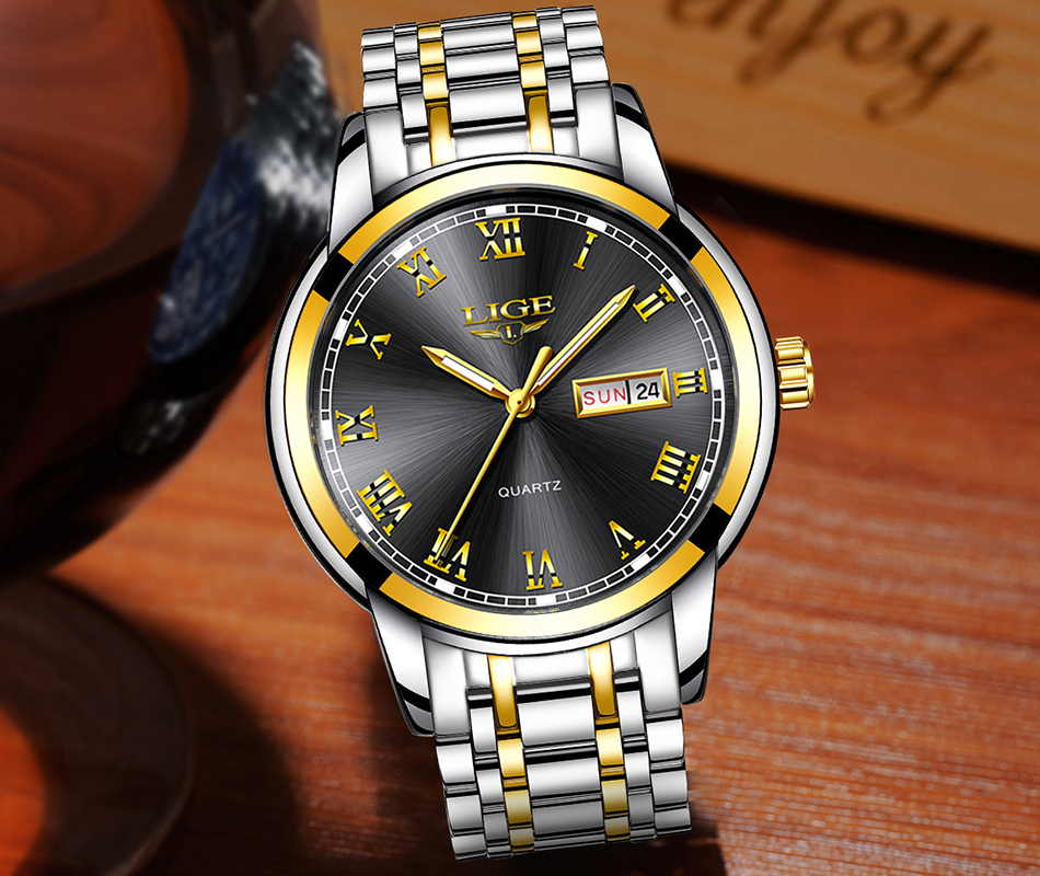 LIGE — montre-bracelet de luxe en acier inoxydable pour homme, étanche, en acier inoxydable, à Quartz, avec Date et heure, horloge