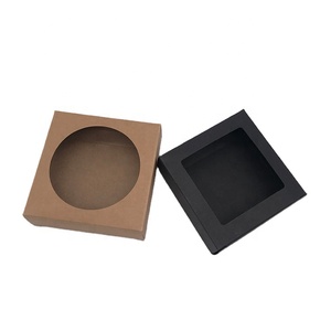 Printed cardboard flat pack gift kraft packaging boxes black gift package paper box with window