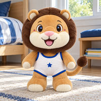 Service de Conception Personnalisée de Mascotte Lion en Peluche sur Mesure avec Crinière Ronde, Yeux Étoilés, Uniforme Sportif et Pose Debout
