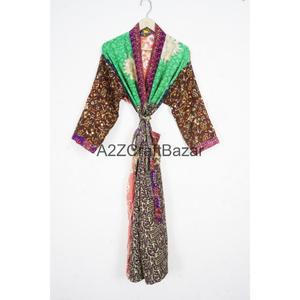 Robe Kimono en soie à fleurs assorties pour femmes, tenue de nuit multicolore, robe de chambre Maxi-pour l'été et le printemps - Product Image 4