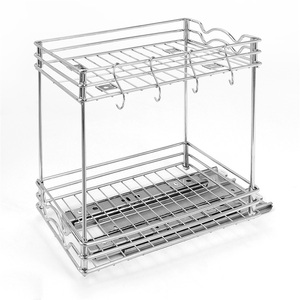 Home Kitchen Double-Layer Stainless Steel <b>Towel</b> Rack with Sliding <b>Rail</b> Detachable Storage Modern <b>Standing</b> Waterproof Design - Product Image 4