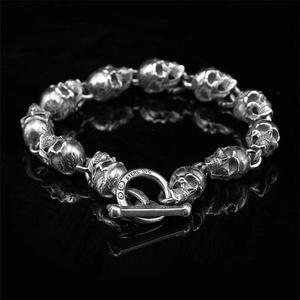 Pulsera de calavera estilo Gabber americano para pulsera Punk Vintage de plata Unisex, joyería de cobre de Hip-Hop audaz para chicos de moda - Product Image 6