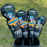 Housse de tête de club de golf n° Housse de tête de club de golf en PU avec broderie crâne surfeur pour driver/fairway/hybride – Accessoire de golf