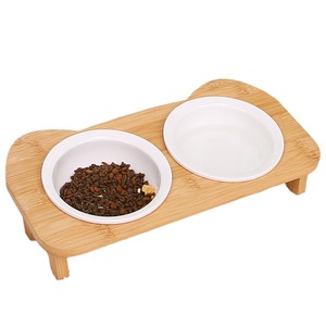 Support double pour gamelles en bambou, hauteur réglable, antidérapant, pour chats - Product Image 3