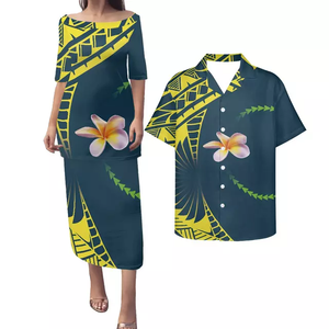 Vêtements personnalisés pour couples robes de soirée rouges et noires pour femmes chemise élégante hawaïenne polynésienne tenue décontractée pour femmes grande taille tenue assortie pour hommes - Product Image 2