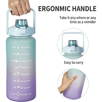 Bouteille d'eau De 2 litres pour filles, Gourde De Sport avec marqueur De temps, Portable, grande cuillère avec paille