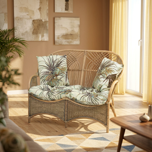 Sofá de Dos Plazas de Ratán Tropical con Cojines con Estampado de Palmeras, Reposabrazos Curvos, Diseño Moderno, Ratán PE Ecológico Resistente a los Rayos UV para Exteriores - Product Image 3