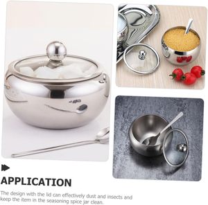 Utensilios de Cocina, Recipiente para Especias de Acero Inoxidable 304, Moderno, Plateado, con Tapa de Vidrio y Cuchara, Azucarero Ecológico, Logotipo Personalizado - Product Image 3