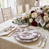 Service de vaisselle en céramique Chinoiserie bordeaux vintage, en porcelaine décorée, vente en gros pour mariages, restaurants, fêtes et vente au détail