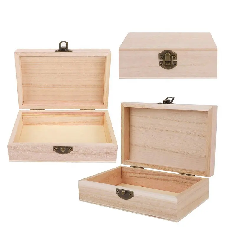 Hinged Lid Treasure chest with Locking Unfinished balsa wood boxes