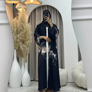 Abaya Leduo personnalisée à imprimé floral d'été bleu marine, respirante, longue, style ample, pour femmes musulmanes - Product Image 1