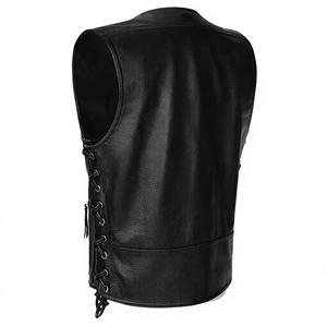 Chaleco de Motociclista Estilo Cuero Negro para Hombre, Talla Grande, con Cierre de Cadena, Corte Regular, Color Sólido - Product Image 2