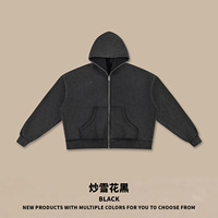 Sweat-shirt à capuche zippé personnalisé, coupe ample et courte, effet délavé et vieilli, style streetwear américain punk pour homme