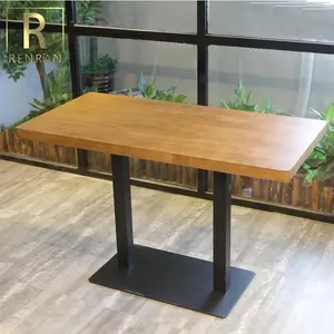 Pas cher café restaurant tables à manger en bois table basse dessus en bois base en métal café boutique table à manger