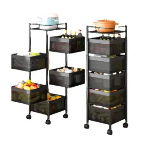 Kitchen Vegetable Or Fruit Storage Rack Rotatable Trolley Cart With Wheels