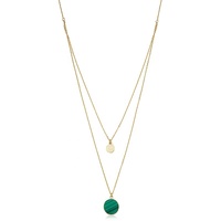 Collier en laiton avec double pendentif disque en malachite doré, bijoux personnalisés Gemnel