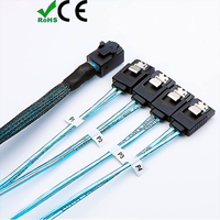 Kabel Internal HD Mini SAS (SFF-8643 Host) ke 4 Target SATA 650mm untuk Pengontrol 4 Hard Disk Drive SATA untuk Penggunaan Komputer
