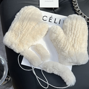 2025 mignon lapin fourrure tricoté gants hiver polaire doublé coupe-vent mitaines extensible mode Style gants pour extérieur usage quotidien - Product Image 5