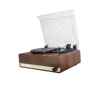 Tourne-disque en bois avec haut-parleurs stéréo Bluetooth intégrés, 3 vitesses, couvercle anti-poussière transparent, vente en gros d'usine - Product Image 3