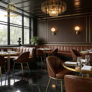 Canapé de <span class=keywords><strong>restaurant</strong></span> de luxe commercial en marbre rond et cuir marron, banquette demi-cercle, table et chaise pour café - Product Image 5