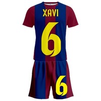 Barcelona Erkek Futbol Forması Seti Xavi 6 Süblimasyon Baskılı Hızlı Kuruyan Bisiklet Yaka Yetişkin Tüm Mevsimler Spor Giysisi
