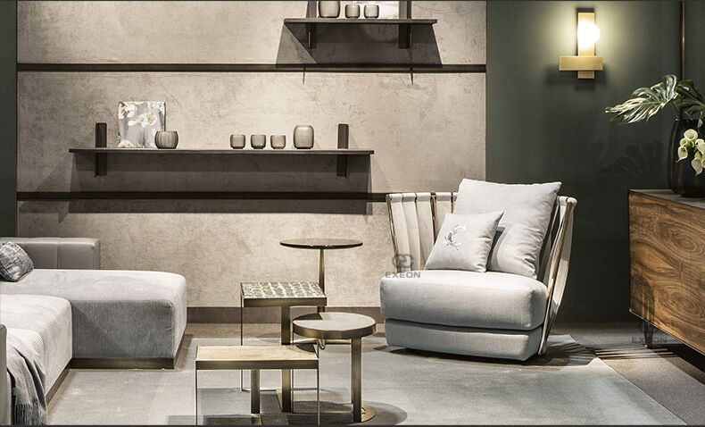 American Postmodern Italian Custom Living Room Solid Wood Soft Package Stainless Steel Light Luxury Single Three-person Sofa