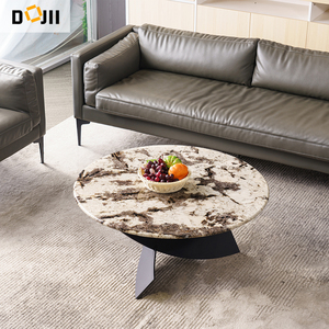 Phòng khách Bàn cà phê chân đen kim loại tối giản thấp travertine bên bàn trung tâm khách sạn cuối bàn ghế sofa nhỏ - Product Image 4