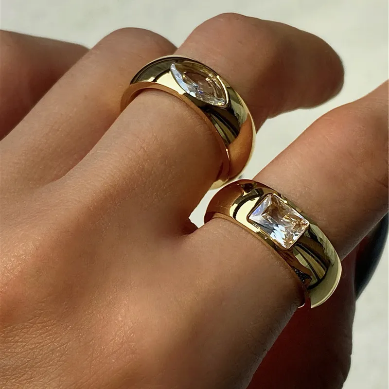 Wholesale Minimalist Non Tarnish Free Waterproof Jewelry 18K Gold Plated Stainless Steel Diamond Water Drop CZ Zircon Ring