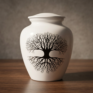 Urna Funeraria de Latón Blanco Hecha a Mano con Árbol de la Vida para Cenizas de Adultos, Elegante Urna Conmemorativa de Metal para Entierro con Decoración - Product Image 2