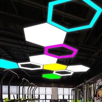 Lustre LED hexagonal en fer, dimmable, garantie 2 ans, installation facile pour bureau, salle de sport et usage industriel