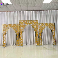 Arche de mariage spectaculaire LEDA en acier inoxydable, support de toile de fond en métal doré, arche carrée pour la décoration d'événements