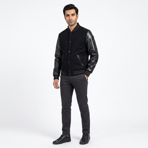 Blouson universitaire d'hiver personnalisé pour homme avec col montant, logo frontal, en tissu 100 % coton respirant – Guide détaillé du poids en grammes - Product Image 1