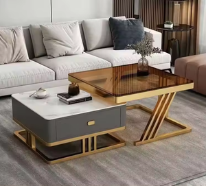 Table basse moderne convertible en pierre et verre, style luxe léger, pour petits appartements - Product Image 6
