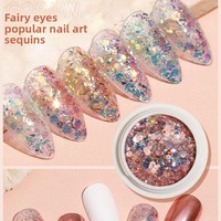 Boîte de paillettes pour nail art, décorations 6 couleurs, design œil de fée, effet scintillant explosif, effets irisés éblouissants, poudre de paillettes laser