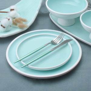 Assiettes à dîner en porcelaine <span class=keywords><strong>Steak</strong></span>, plats à dîner en céramique Style nordique deux tons de couleur, blanc vert vaisselle en céramique nouveau Design 1 pièce - Product Image 2