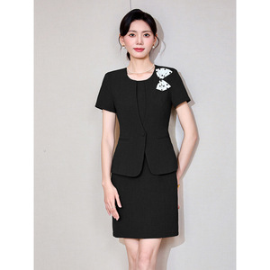 Women's Short Sleeve Professional Suit Dress Dark Blue Hotel Uniform Front Desk Workwear Spring 2025 - Product Image 4