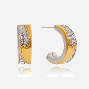 Boucles d'oreilles en forme de C serties de diamants, or 18 carats, acier inoxydable, taille brillant rond, pour un usage quotidien, pour femmes - Product Image 1