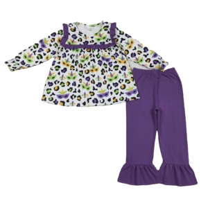 GLP2869 rts Petite fille, tenue de Mardi gras à imprimé léopard, tenues de Mardi gras pour enfants, vente en gros, ensemble de vêtements pour filles à manches longues, vêtements pour enfants - Product Image 1