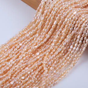 Natural Freshwater Pearl DIY Necklace <b>Bracelet</b> 3-4mm Loose Bead <b>String</b> Double-Sided Glossy Pink Potato Shape Zhuji Straight Hole - Product Image 1