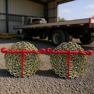 Kit de fixation à cliquet 3/8in-1/2in, chaîne en acier G70, crochets, attache de charge 9215lbs, longueur 10ft pour le transport et le remorquage de camions - Product Image 2