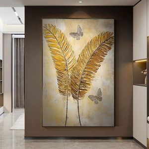 100% cuadro acrílico moderno pintado a mano decoración de pared abstracta hoja de oro <span class=keywords><strong>lienzo</strong></span> de pintura al óleo hecho a mano - Product Image 1