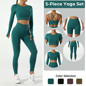 sports bra <b>pads</b> set yoga padded scoop <b>neck</b> sets 2025 t shirt fitness women high quality 5 piece sexy bras Yoga Sets - Product Image 3