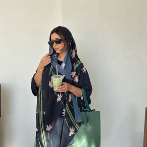 New Thổ Nhĩ Kỳ Kimono hồi giáo dài cardigan abaya hoa in hồi giáo quần áo khiêm tốn saudi arabia Dubai abaya với khăn trùm đầu - Product Image 3