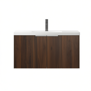Mueble de Baño Moderno de 36 Pulgadas con Acabado en Nogal Californiano, Puerta de Cierre Suave, Lavabo de Cerámica Montado en la Pared - Product Image 1