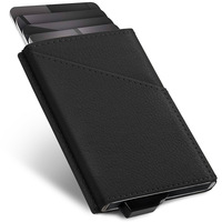 Dompet penutup kancing PU antik pria, minimalis memblokir pemegang kartu dengan fitur pemegang kartu kredit