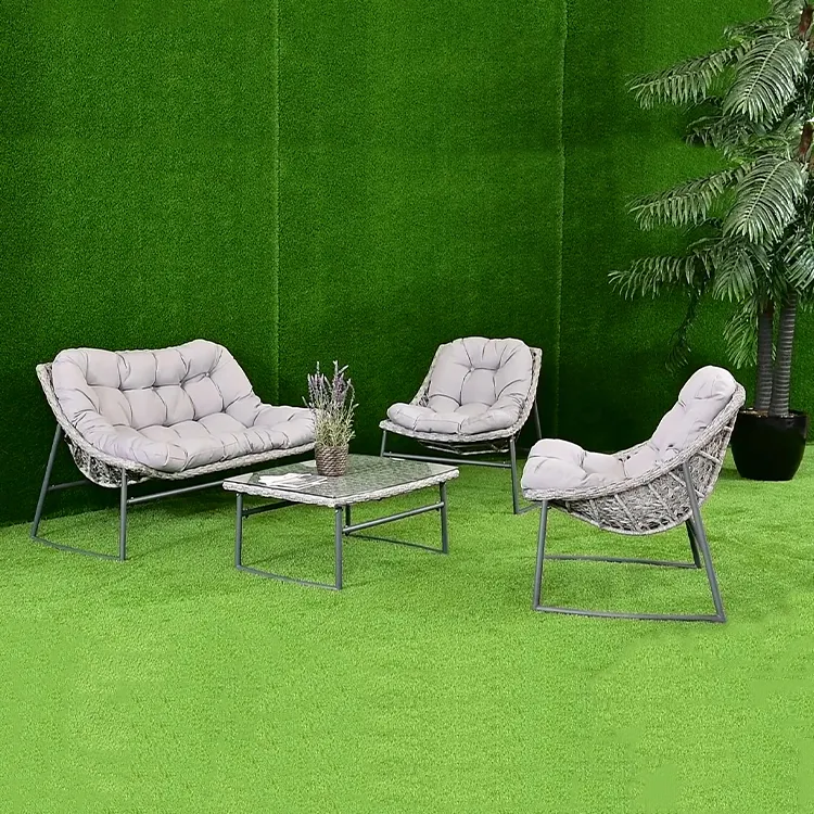 Minimalist ische zeitgenössische geflochtene Gürtel Sofa Freizeit komplette Kollokation Lounge Stuhl Edelstahl Kunststoff Terrasse Garten Sets