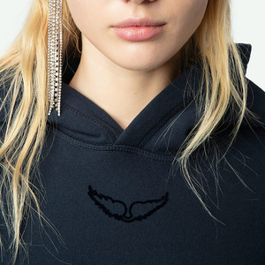 Sudadera con capucha para mujer 26 Spring French Niche <span class=keywords><strong>ZV</strong></span>, estilo versátil, con estampado flocado de ángel en la espalda, forro polar y letras - Product Image 4