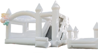 Château gonflable commercial blanc personnalisé pour l'extérieur, structure de saut avec toboggan combiné pour fêtes en plein air