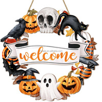 Décoration de porte ronde en bois pour Halloween, citrouille suspendue, ambiance festive, décorative pour porte d'entrée