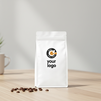 Sachet de café à fond plat avec logo personnalisé imprimé pour l'emballage des grains de café, pochette à huit soudures latérales avec valve et fermeture éclair refermable